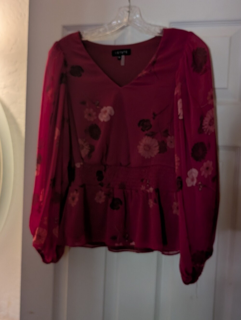Berry Floral V-Neck Peplum Blouse